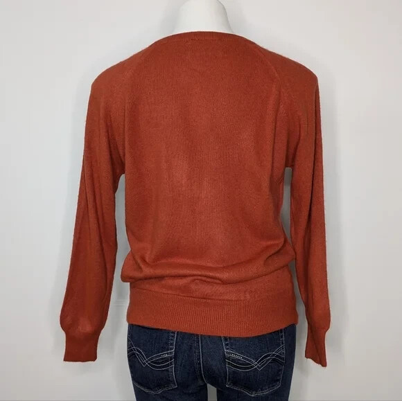 Vintage Lady Pickering Otter Creek brown orange long sleeve v neck sweater L