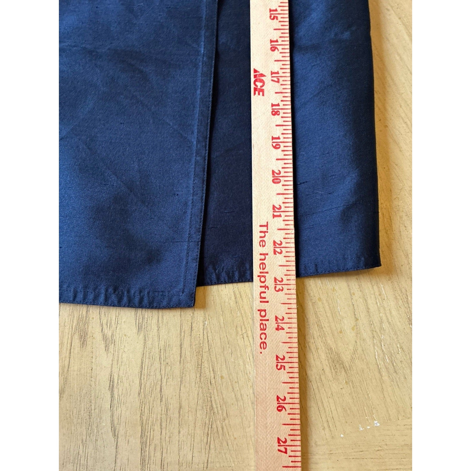 Vtg 90s Ralph Lauren Navy 100% Silk Dupioni Wrap Skirt USA UNITE Slubbed Silk 6
