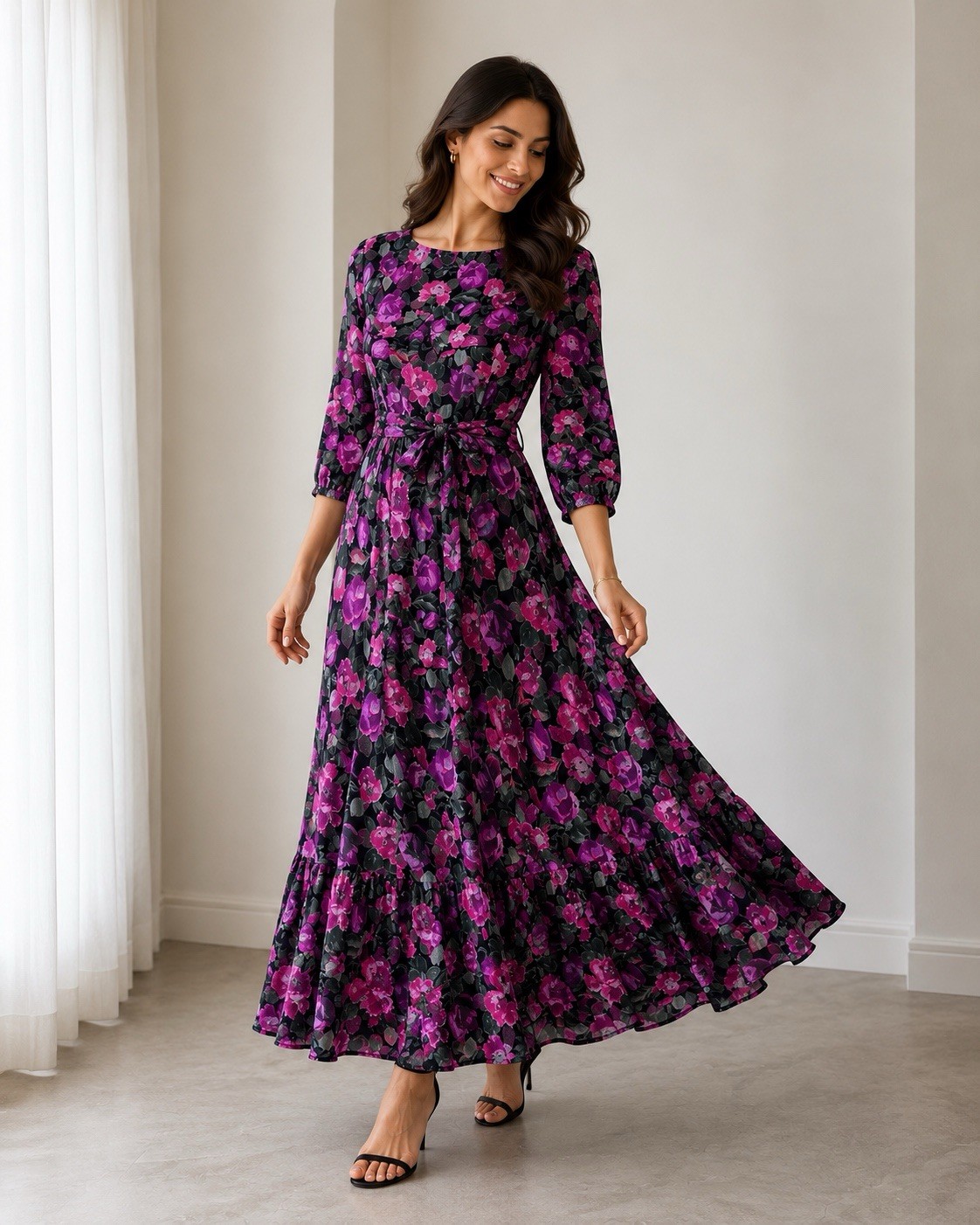 Carole Little for Saint-Tropez West purple vintage floral rayon maxi dress