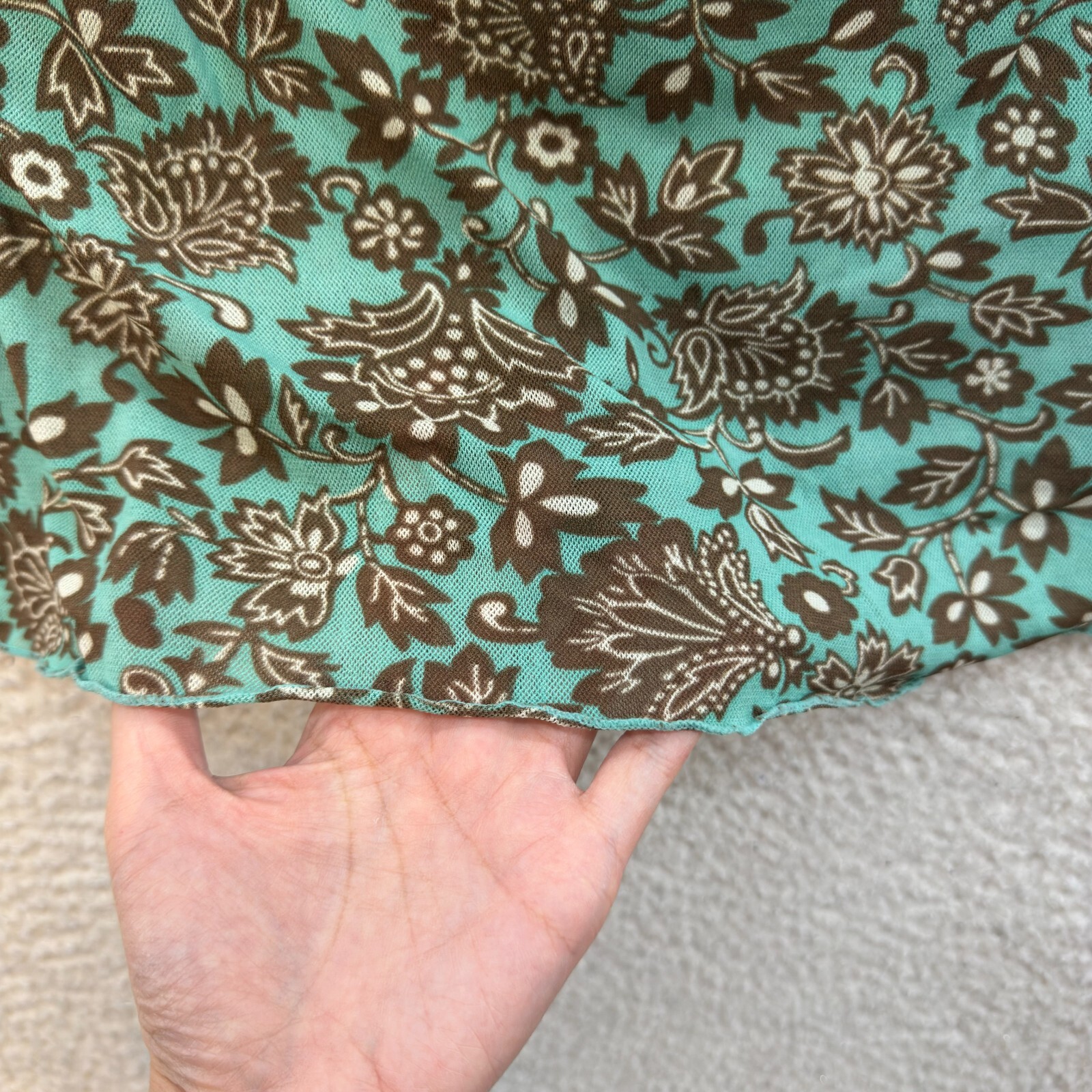 Y2K Vintage Top Large XL Blue Brown Floral Mesh Cowl Neck Corpcore Career Office