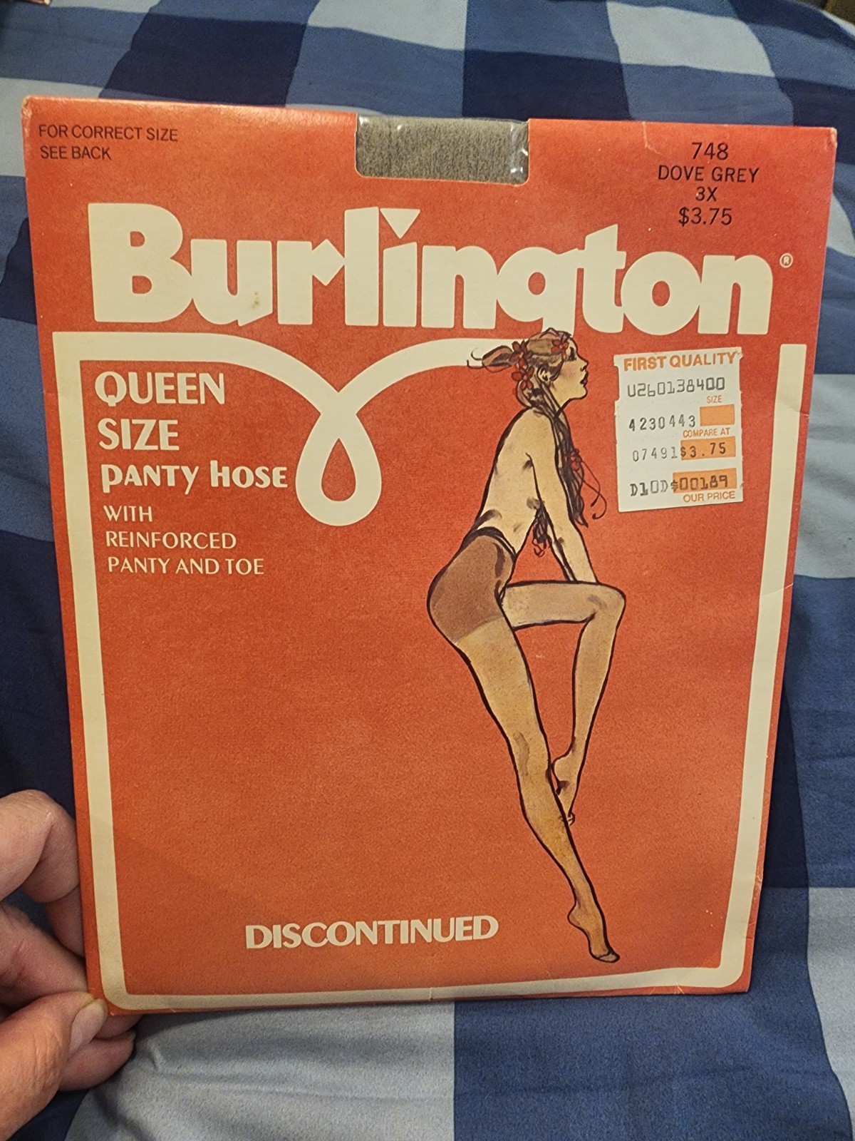 vtg Burlington Queen Size pantyhose Dove Grey Discontinued Reinforced Panty Toe