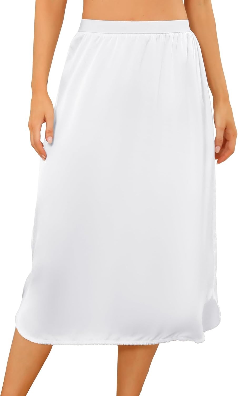Women’s Satin Half Slip Slit Lace Long Underskirt for under Dresses Size S-3XL