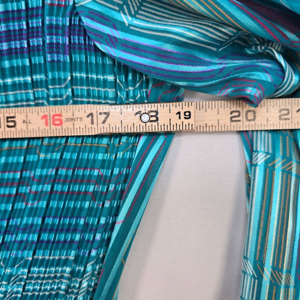Vintage 80s Marinette Dress 14 Mock Neck Smocked Long Puffy Sleeve Sheer Striped