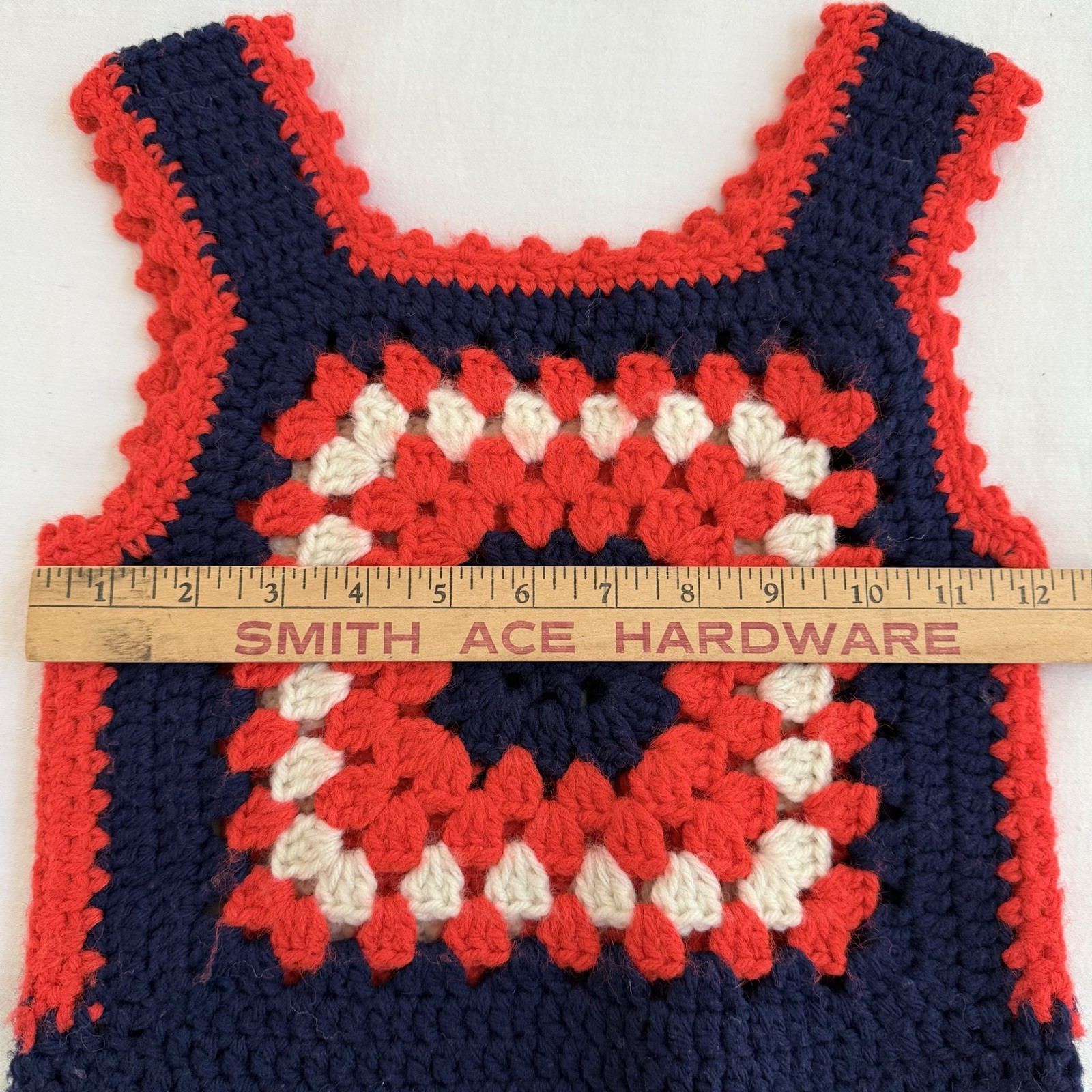 Vintage Handmade Crochet Tank Top Women’s XS Granny Square Red Blue Boho Hippie