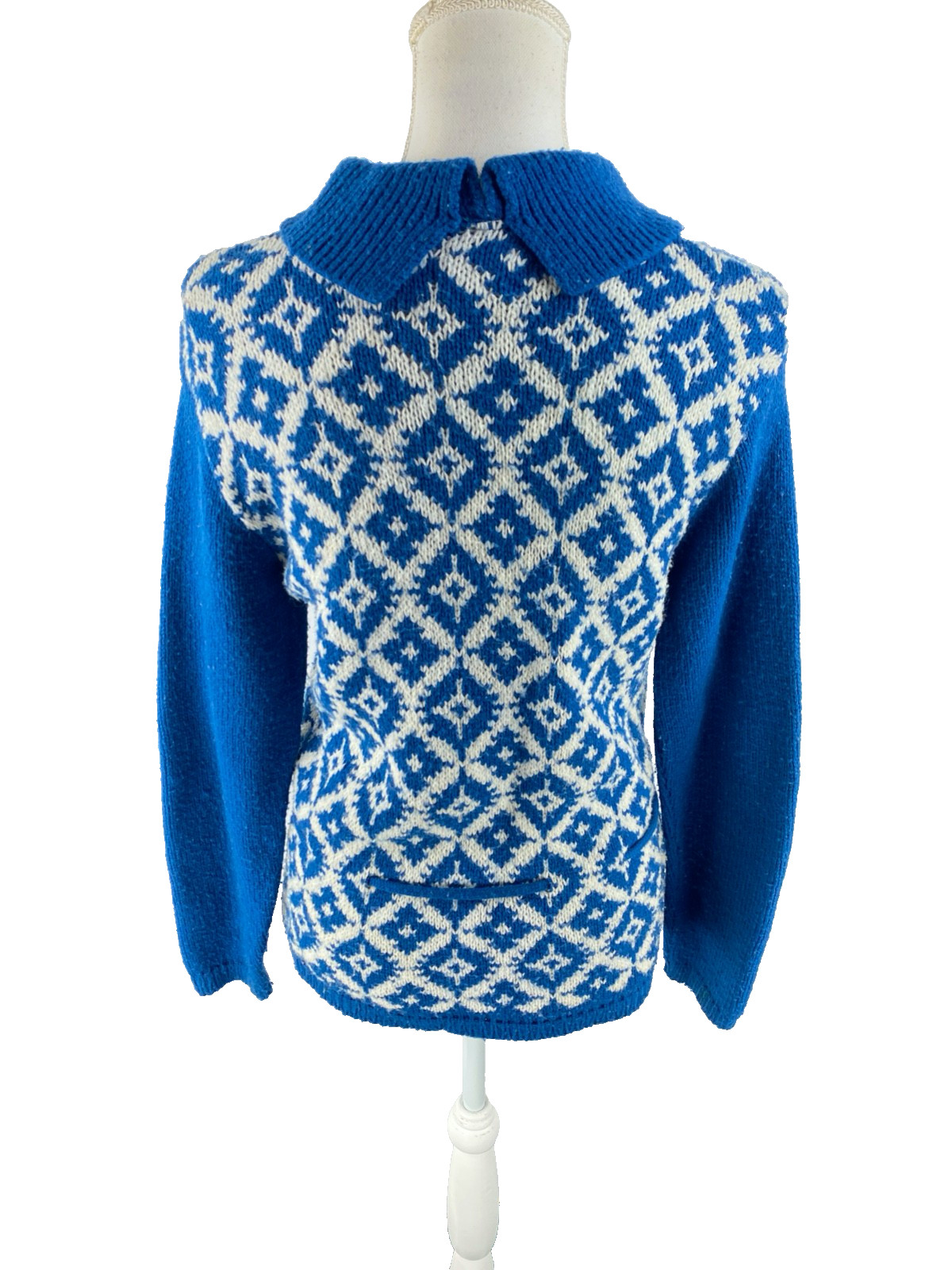 Bobbie Brooks (Fits S/M) Argyle Sayelle Knit Sweater Tie Accent Boho Vtg 60s