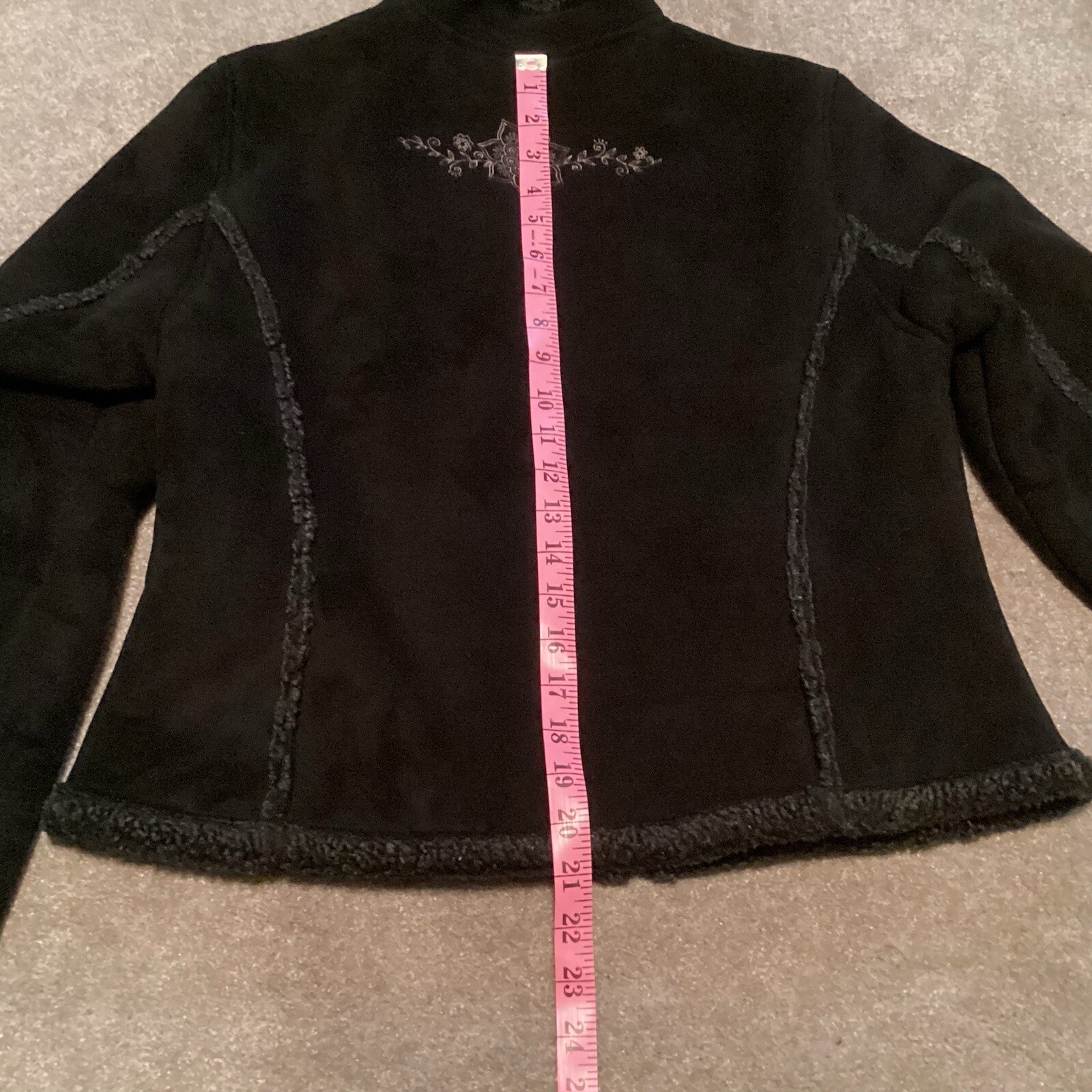 LL Bean Womens Y2K Faux Suede Sherpa Embroidered Floral Detail Medium VTG