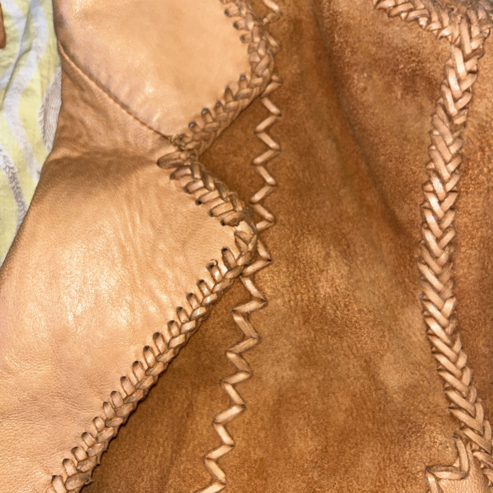 Earl Jeans VTG. Whip Stitch Leather Jacket Women Sz. M Rustic Tan Boho Festival
