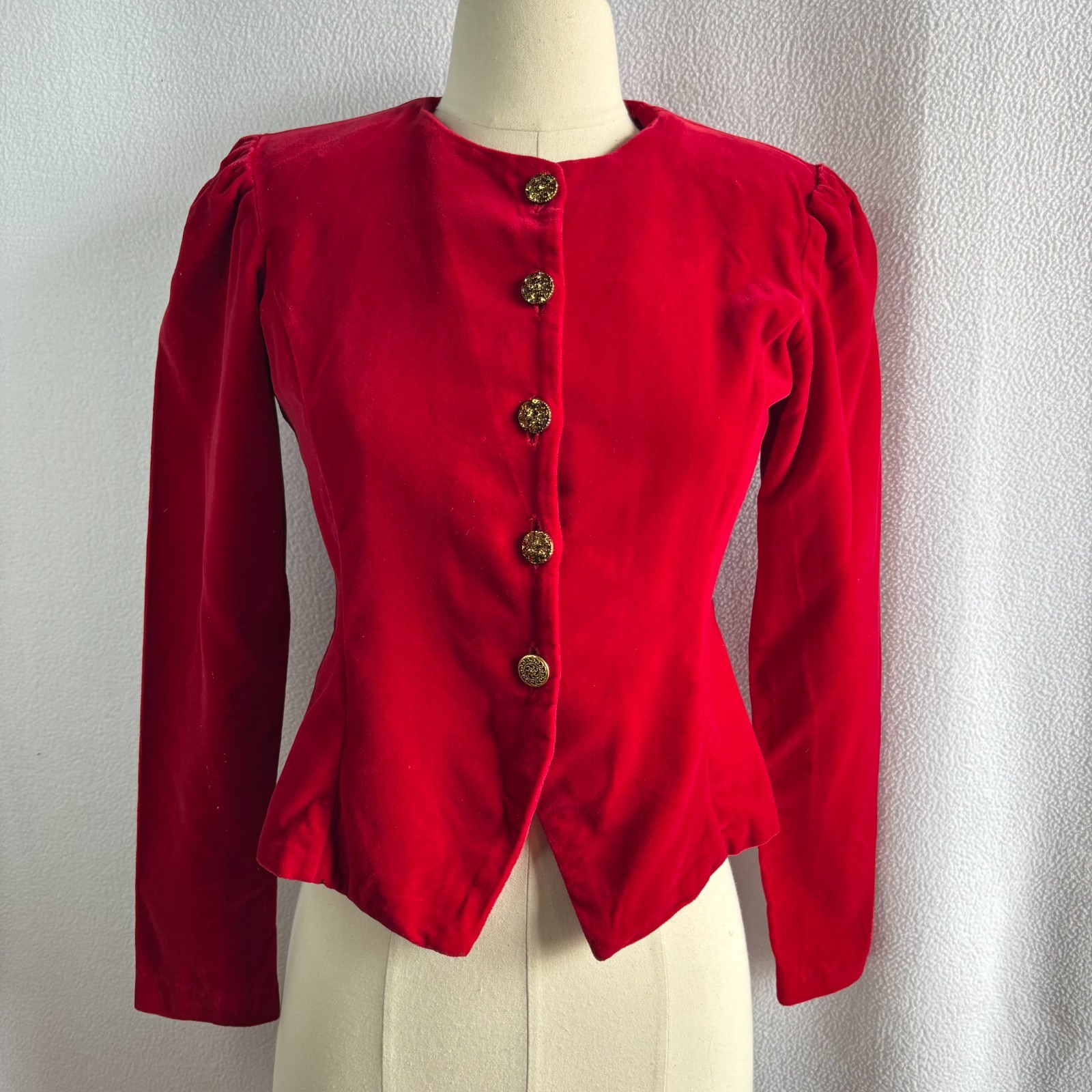 Vtg 1940s 1950s Burgundy Maroon Velveteen Nipped Waist Jacket Top