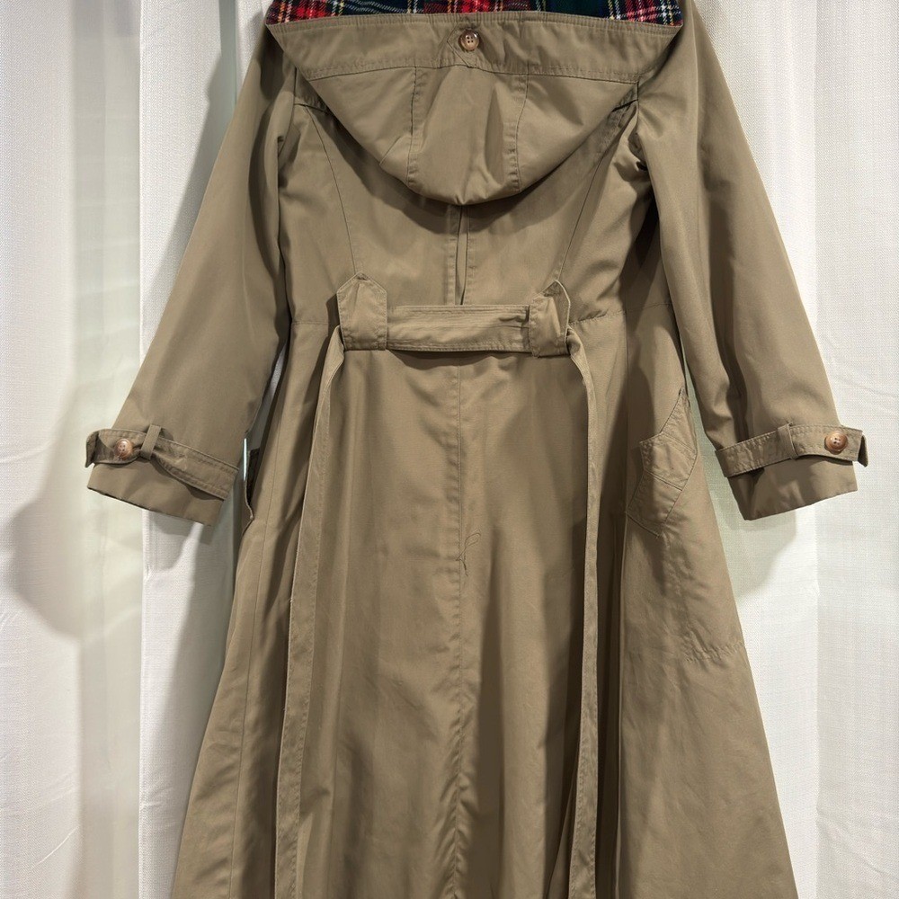 Vintage Khaki Trench Coat with Removable Plaid Liner Tan Belted Overcoat Size 8