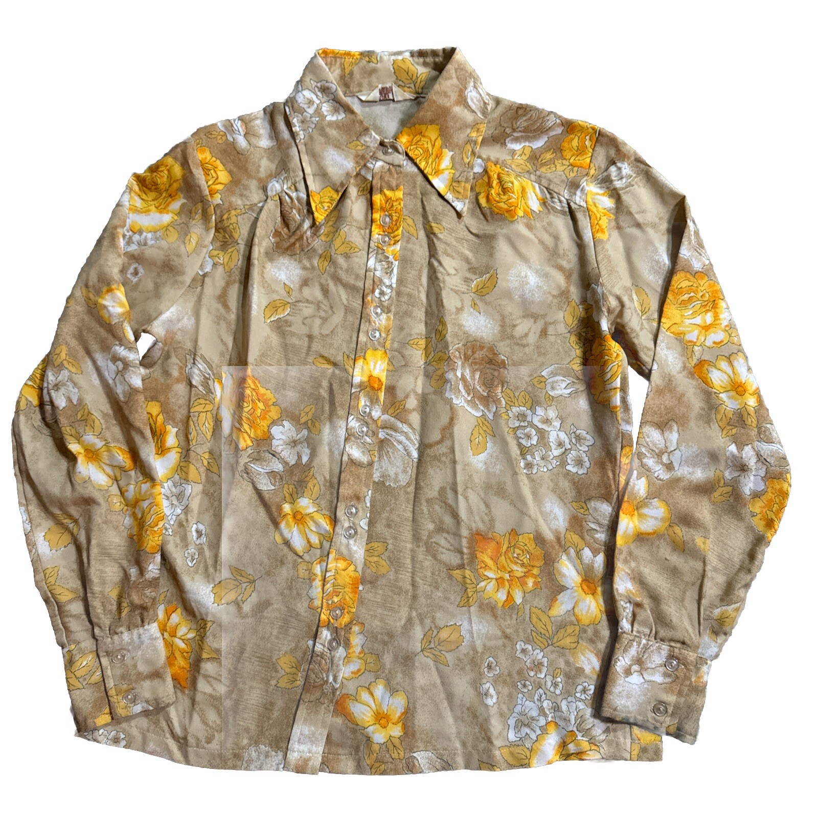 Vtg 70’s Montgomery Ward Womens Floral Shirt Button Front Long Sleeve Size 36
