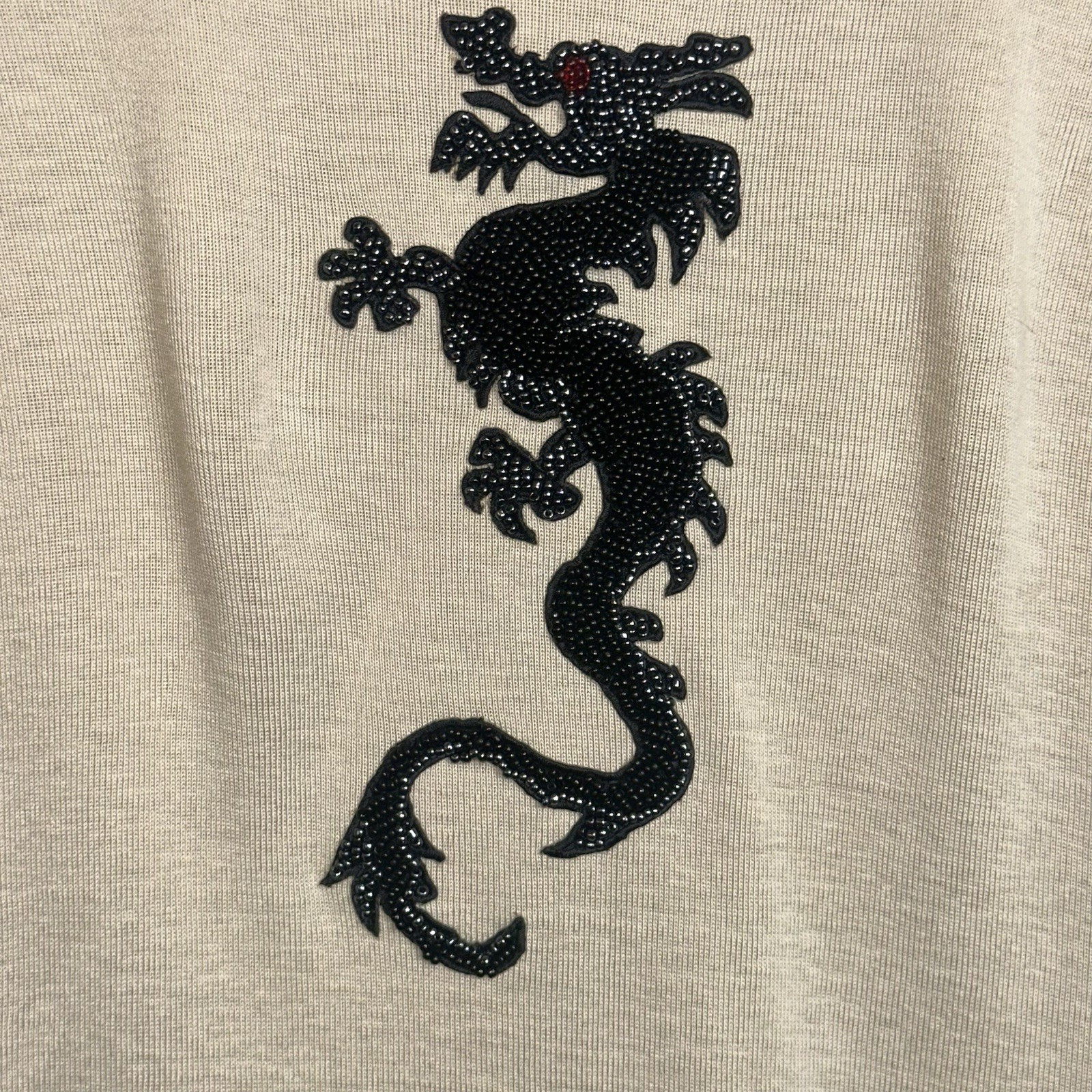 Vintage Democracy Weekend Ribbed Tee Women’s S Jeweled Dragon Khaki Y2K 2000s