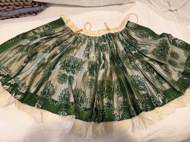 Vintage Green Czech Moravian Kroj Folk Costume Apron Skirt Damask Brocade