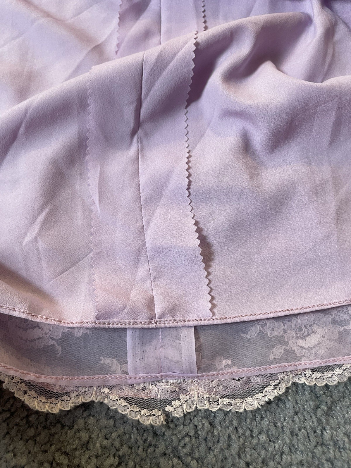Vtg 70s Handmade Victorian Maxi Dress Sz L Lavender Floral Lace Overlay Prairie