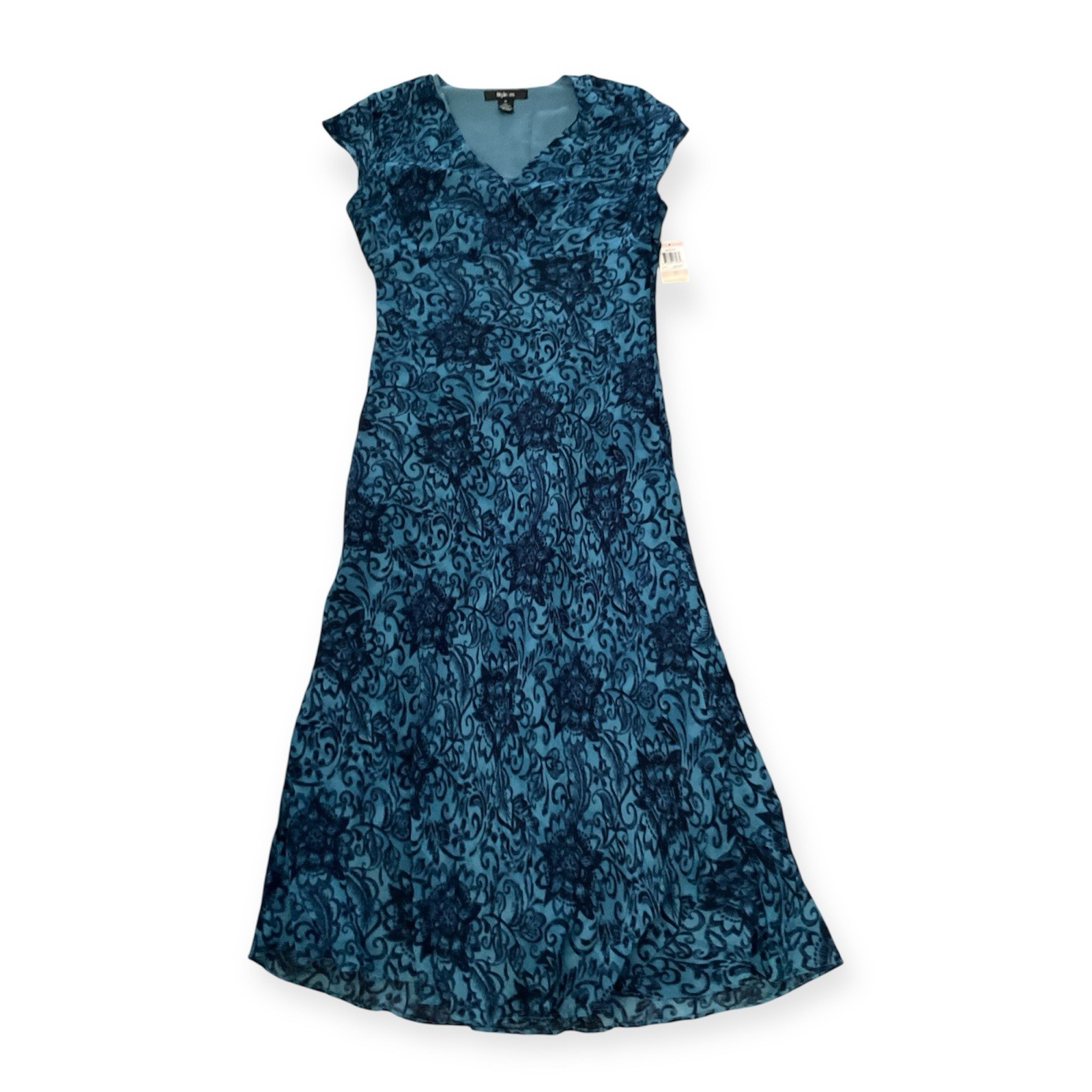 Vintage Y2k 90s 100% Silk Dress Blue Size 10 Medium