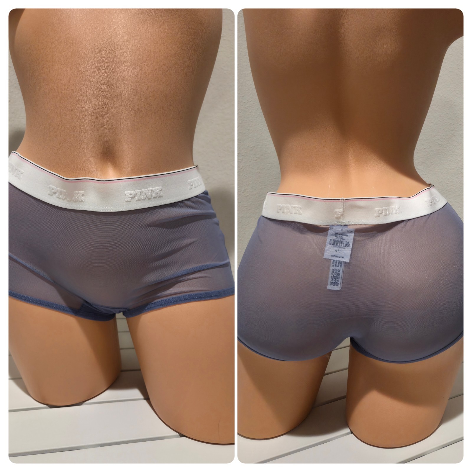 Victoria’s Secret PINK Mesh Shortie Boyshort Panty Semi Sheer Blue 5/S