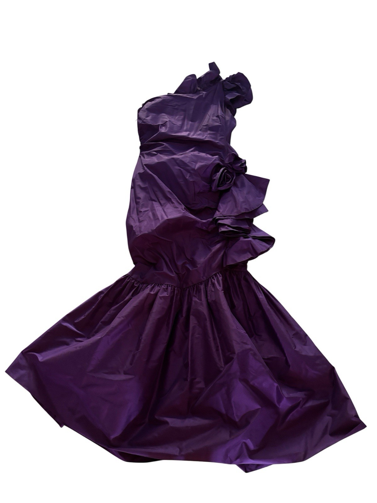 MIGNON Deep Purple 100% Silk Vavavoom One Shoulder Formal Dress 1980s