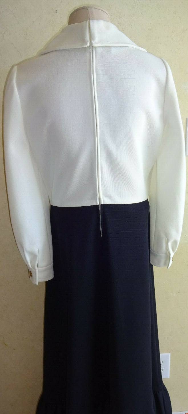 Vintage Maxi Dress 1960s 1970s Dalton Trevira Star M L 12 Black White L/S