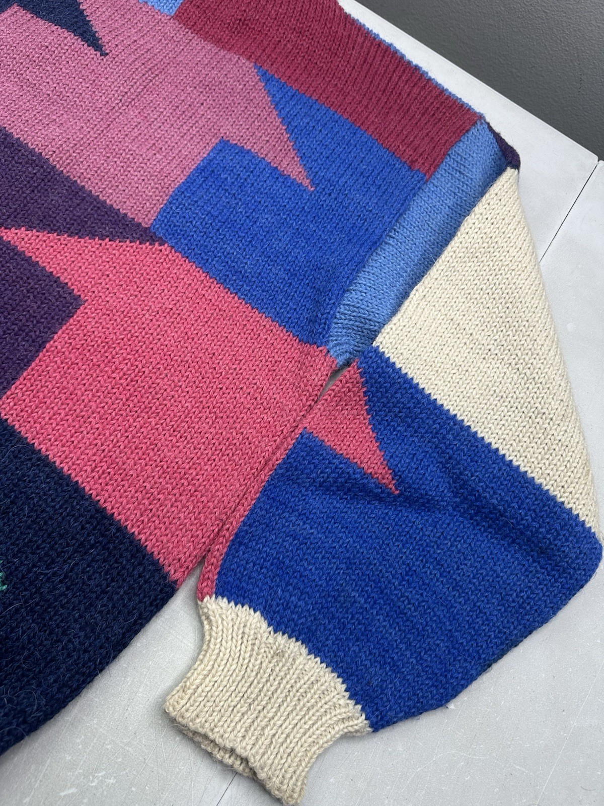 VTG Sweater Alpaca Wool Knit Cottagecore Color Geometric Tribal Folk Sweater XL