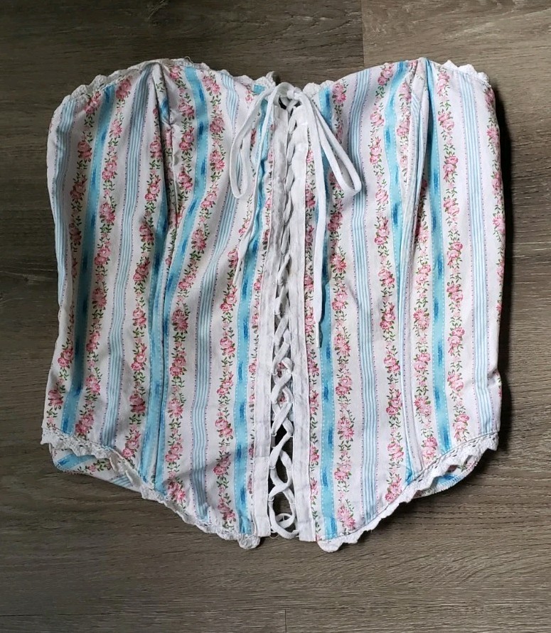 VTG 80s Betsey Johnson Punk Label Microfloral Bustier Sz L 10-12 Smocking FLAWS