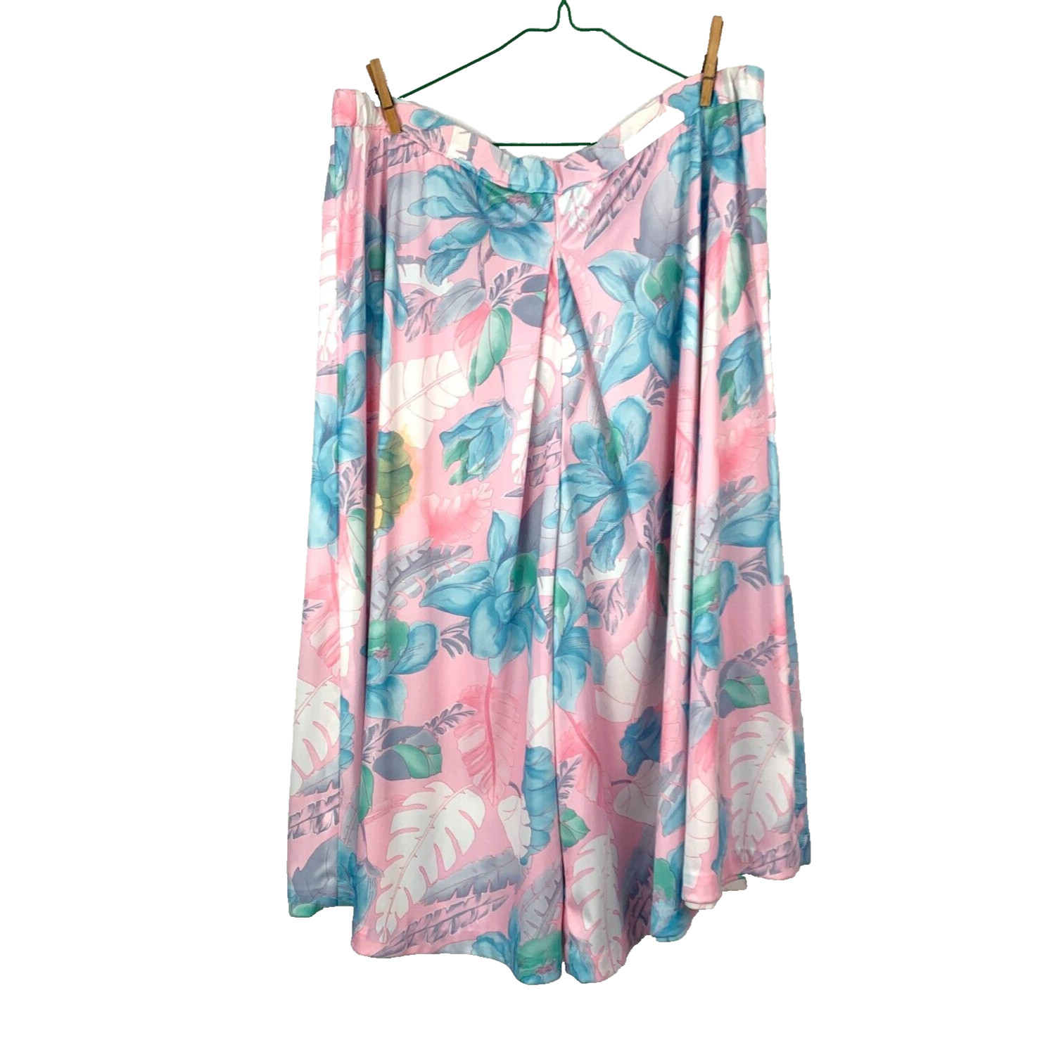 Vtg Slick Oversized Island Floral Pink Elastic Waist Harem Gaucho Pants