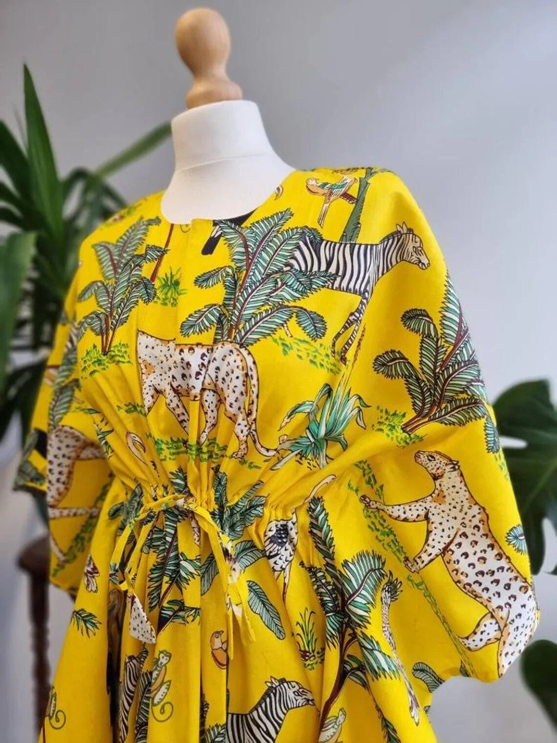 Safari Jungle Print Cotton Kaftan Dress Women Wear Night Wear Robe Beautiful