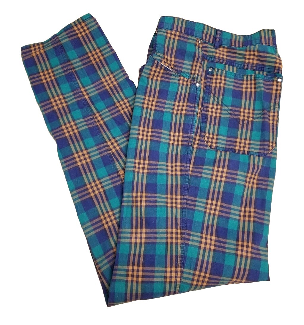RARE Vtg 80s FIORUCCI Plaid Pants US 30-31 Punk Designer Italy Retro Grunge 70s