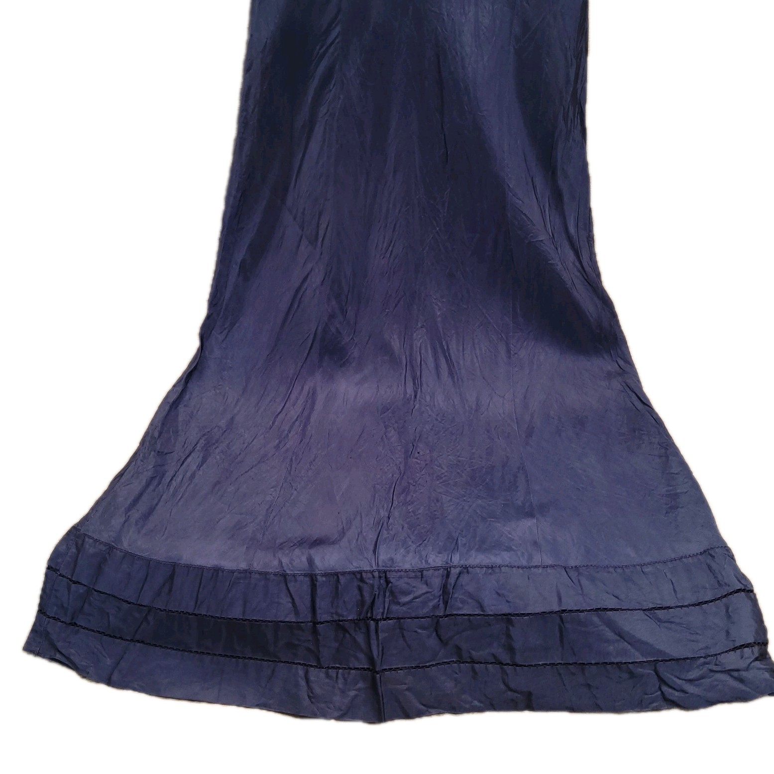 VTG 1940’s Blue Satin Taffeta Pinup Lingerie Full Slip Bias Dress Gown Capri 34