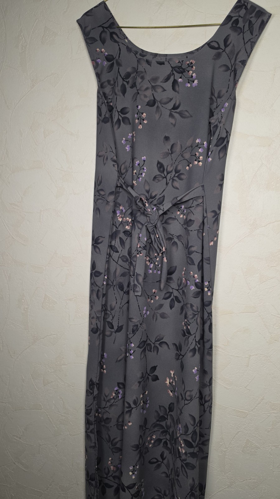 Vintage 90s Grey Floral Maxi Dress Sleeveless Cottagecore Boho Grunge Size Large