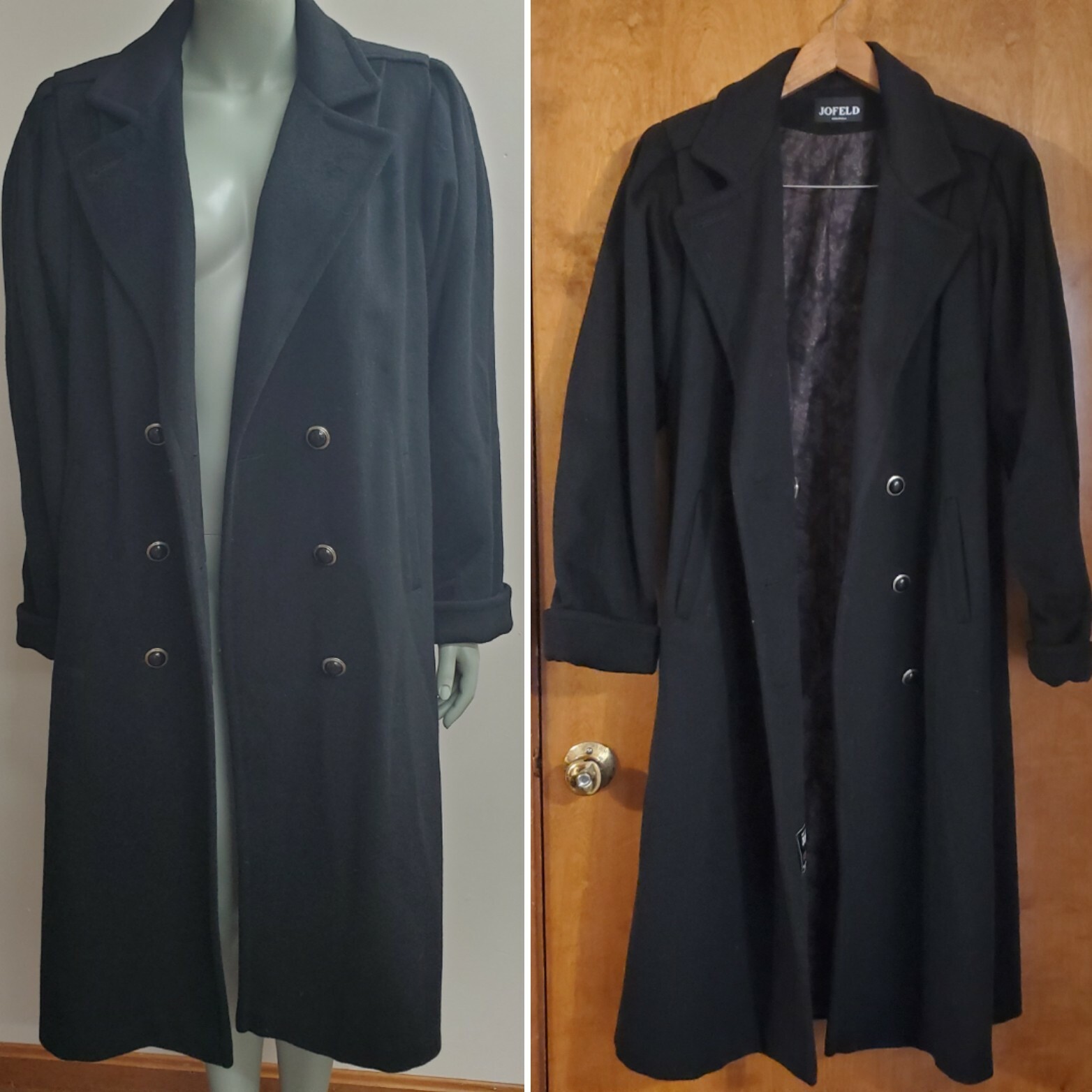 Vtg Jofeld By Forstmann Women’s Black Wool Blend Long Sleeves OverCoat