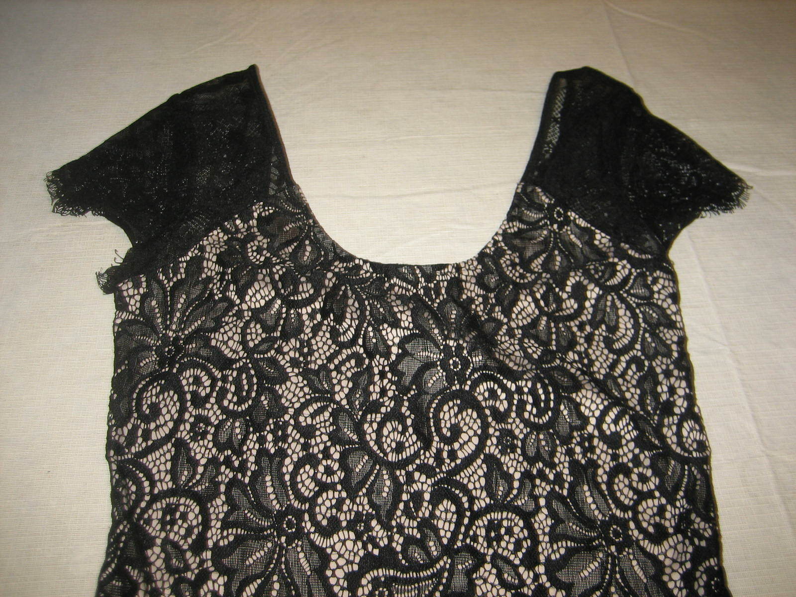 EXPRESS Black Lace Over Cream Body Suit / Teddy, Cap Sleeve – Size S