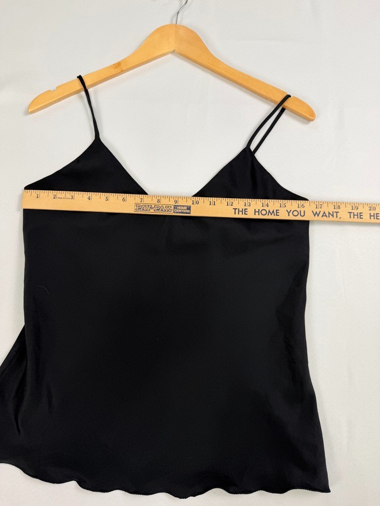 Savon Faire Black Satin Cami Tank Top V Neck Spaghetti Strap Size M L