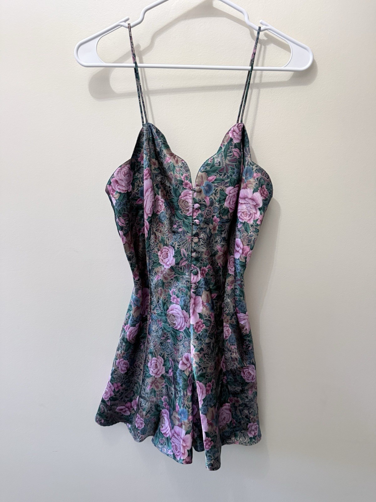 Vintage Lingerie Slip Romper Paisley Floral Teddy Bodysuit Cottage Whimsy Goth S