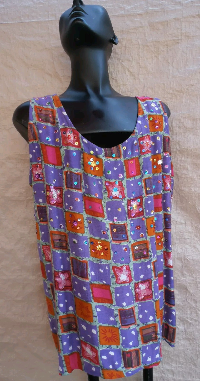 Tank Top Pink Multicolor Beaded Purple Rayon Grunge era SAMPLE 1992 vintage