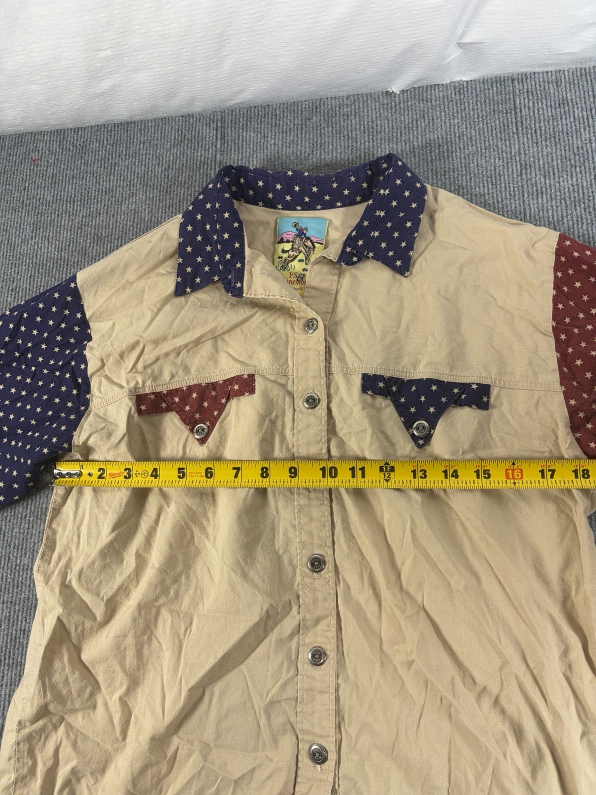 Vintage P.S. & Rhinestones Panhandle Slim Western Shirt Stars Print Size Medium