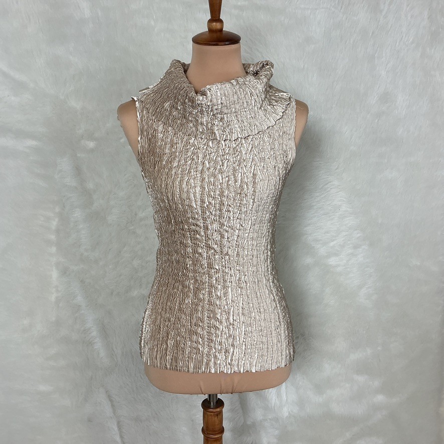 Vintage 90s 00s Y2K Cache Gold Metallic Cowl Neck Lola Pleated Blouse OS