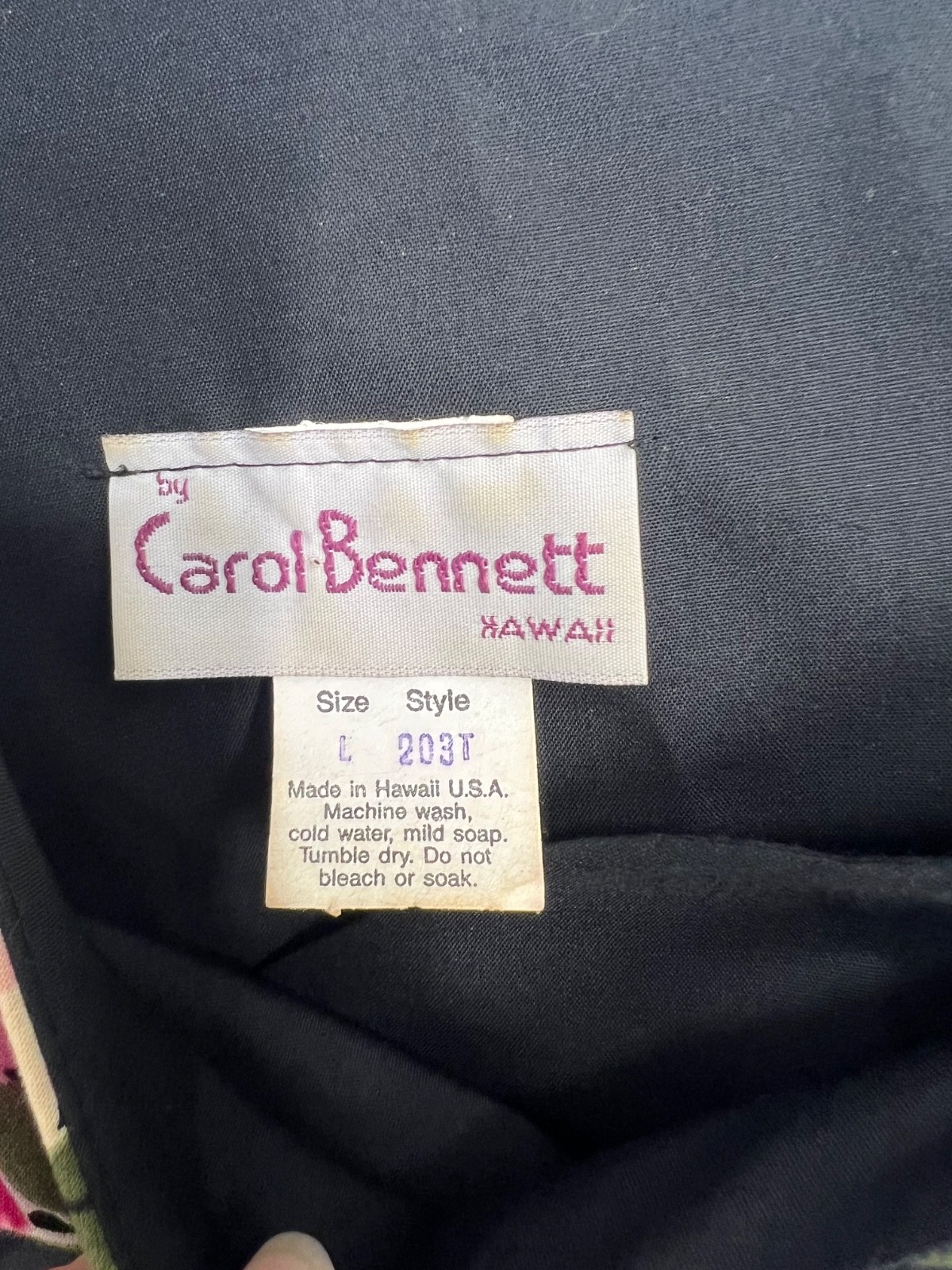 Vintage Carol Bennett Hawaii Black Floral Cottage Prairie Dress Size: L