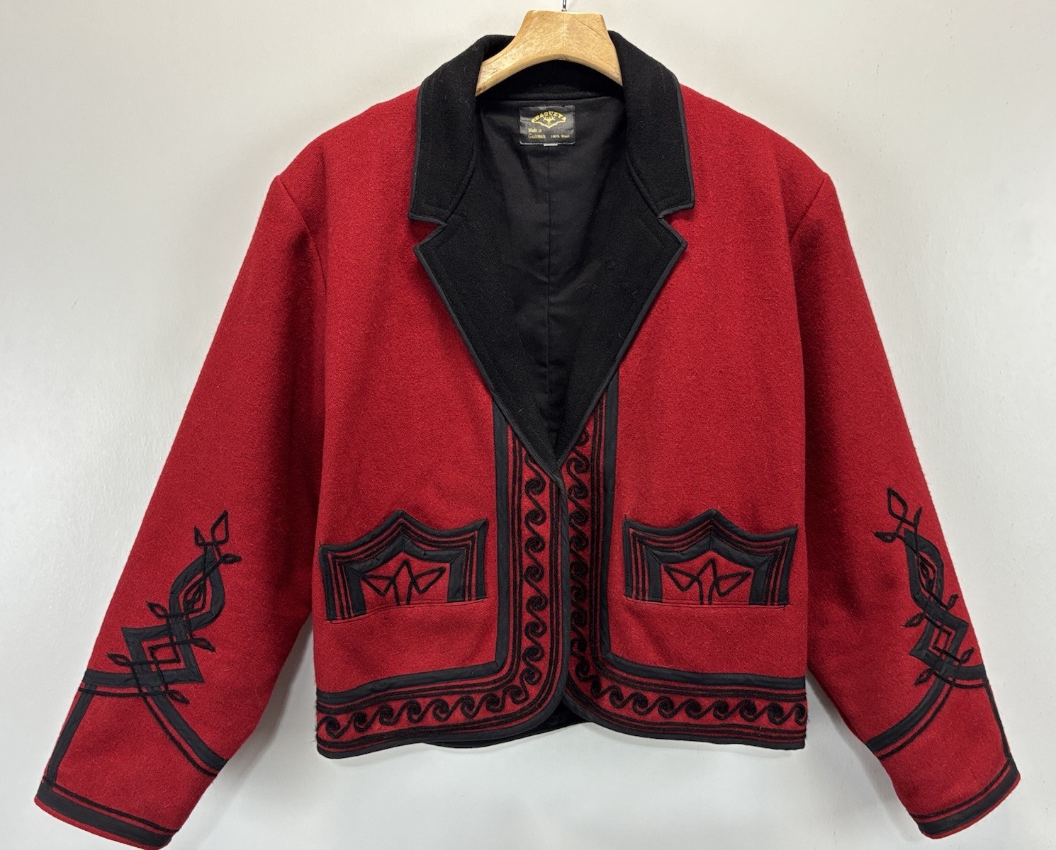 Vtg Chaqueta Wool Crop Jacket Guatemala Solola Embroidered 60s Folk Bolero