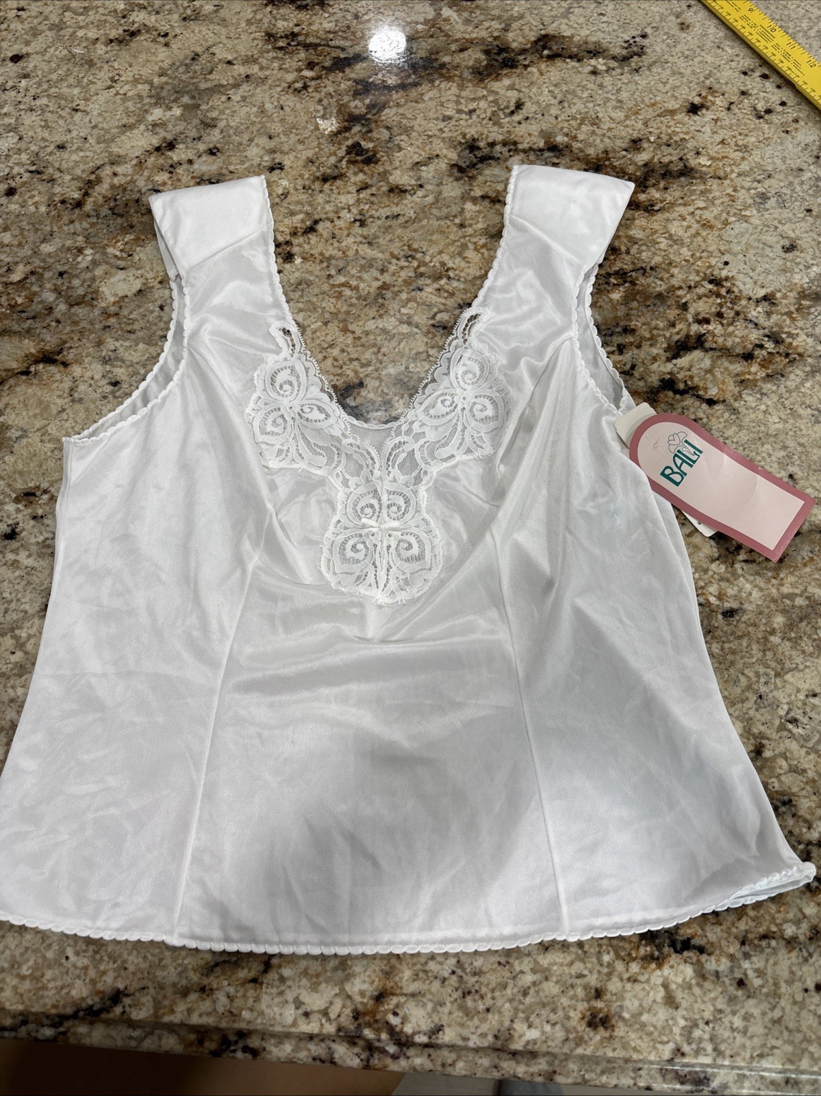 Bali Vintage White Satin Lingerie Camisole Made in USA Size 38 Tank