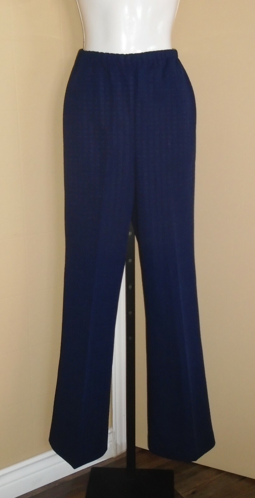 Ladies VTG 1970s Navy Blue Square Textured Poly Dress Pants Wide Leg Sz 10 NWT