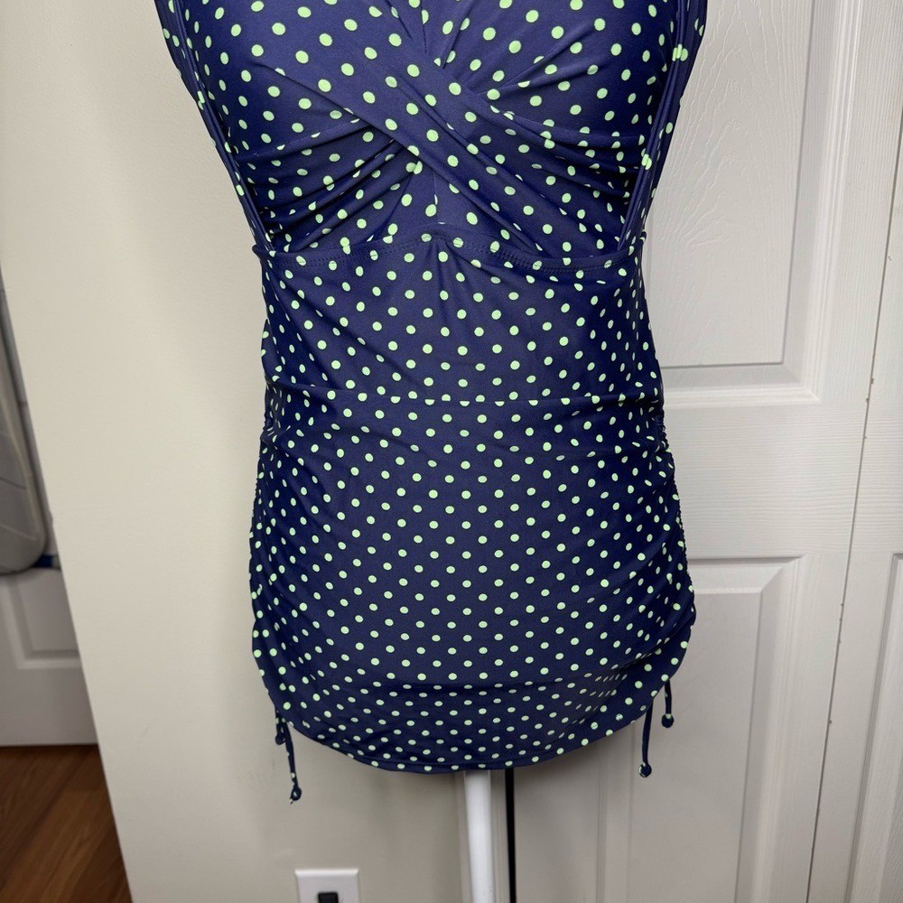 Swimsuits For All Retro Navy and Green Polka Dot One Piece Swimsuit Size 8