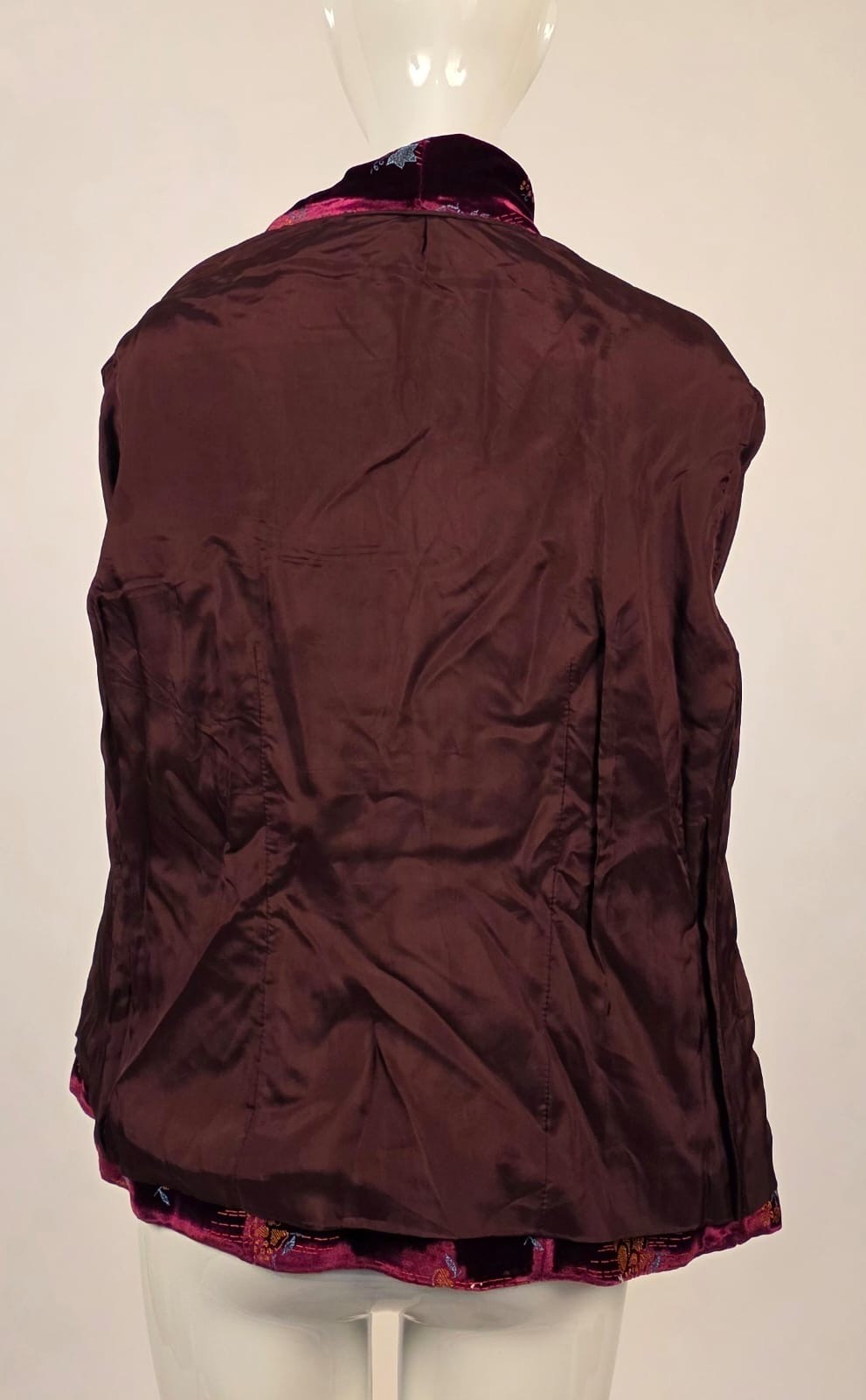 VINTAGE 1970’S PLUSH VELVET BLAZER JACKET W FLOCKED FRUIT PRINT