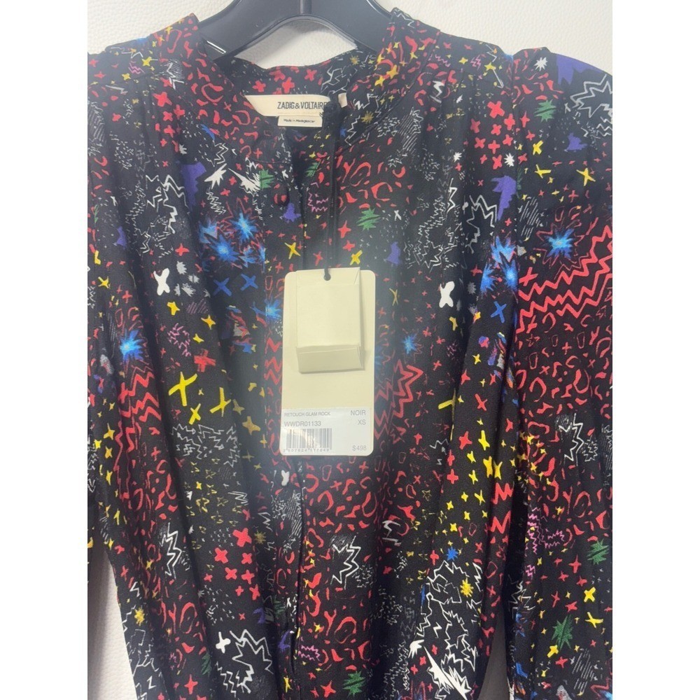 Zadig & Voltaire NWT Retouch Glam Rock Mini Dress Black/Multi Color XS MSRP $498