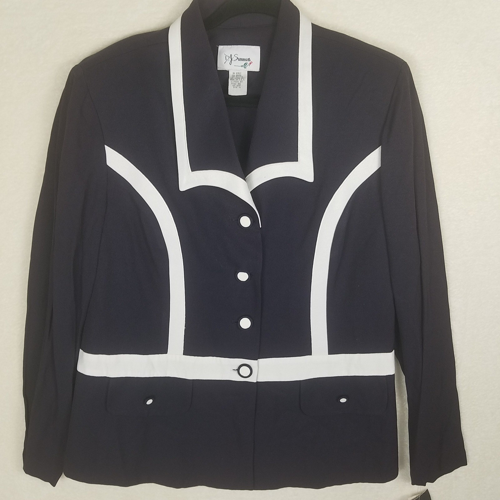 D.J. Summers Skirt Suit Set Womens 16 Navy Blue NEW Vintage Colorblock 866