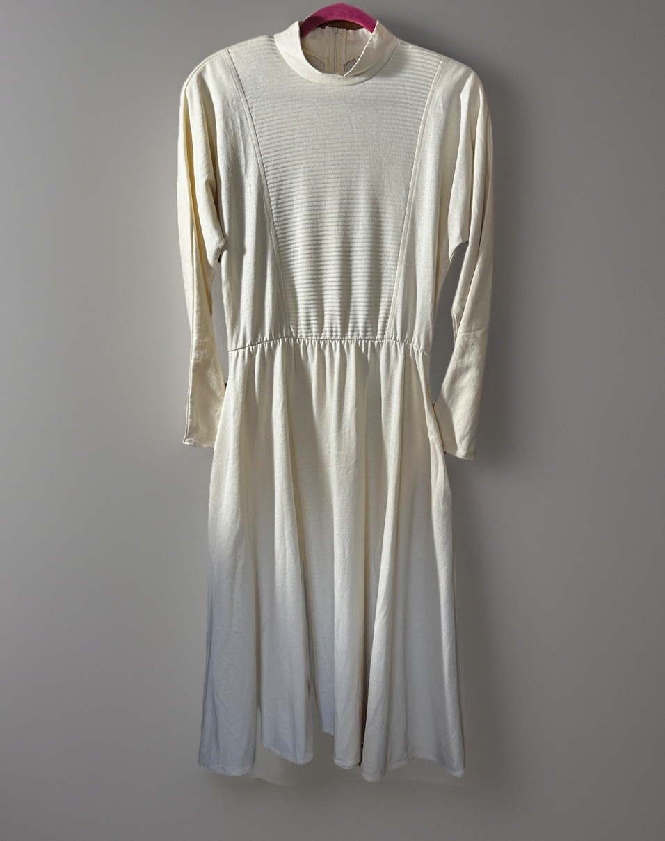1980s Vintage Charleston Rags Knit Mock Neck Dolman Midi Dress USA M/L Pockets