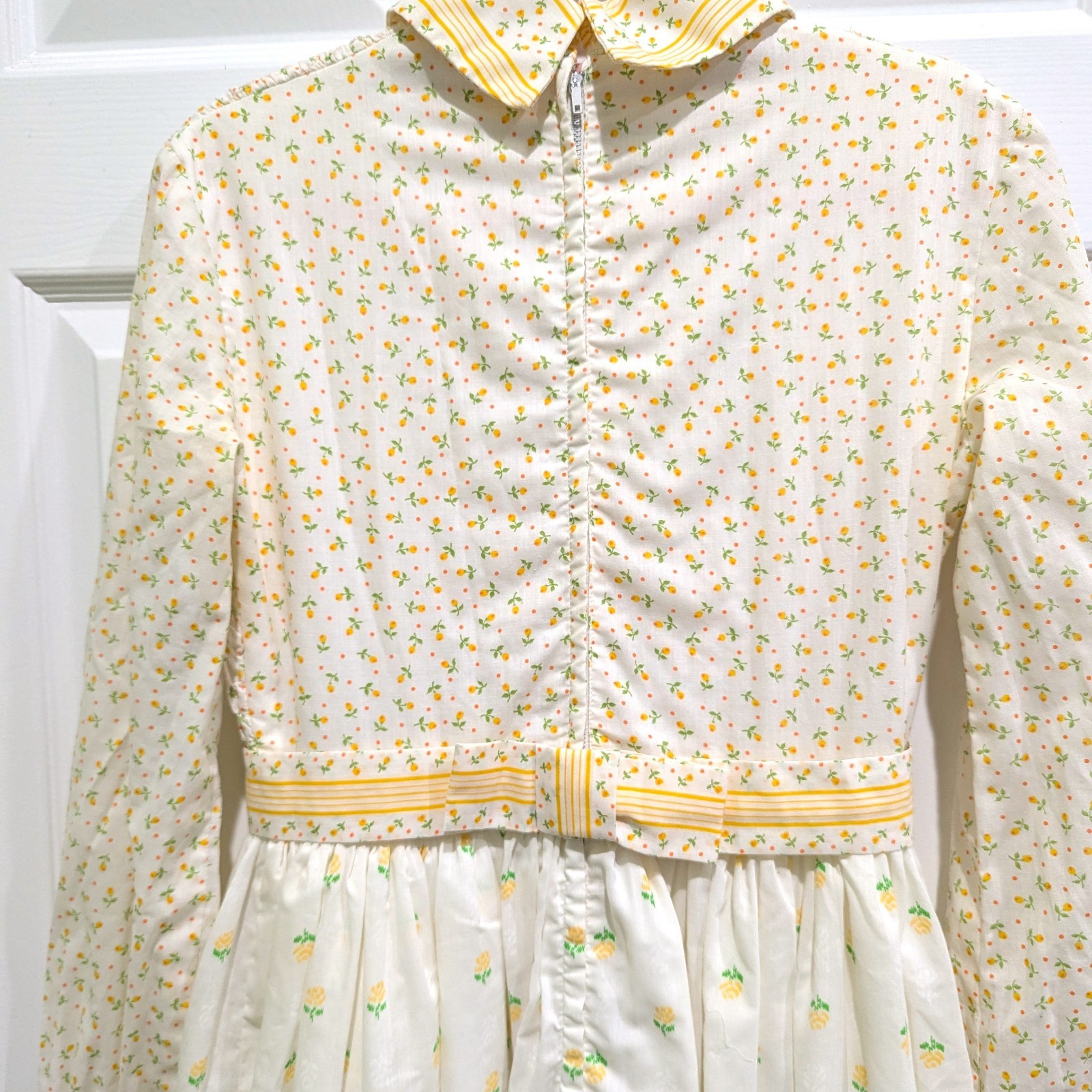 Vintage 70s White and Yellow Floral Prairie Maxi Dress