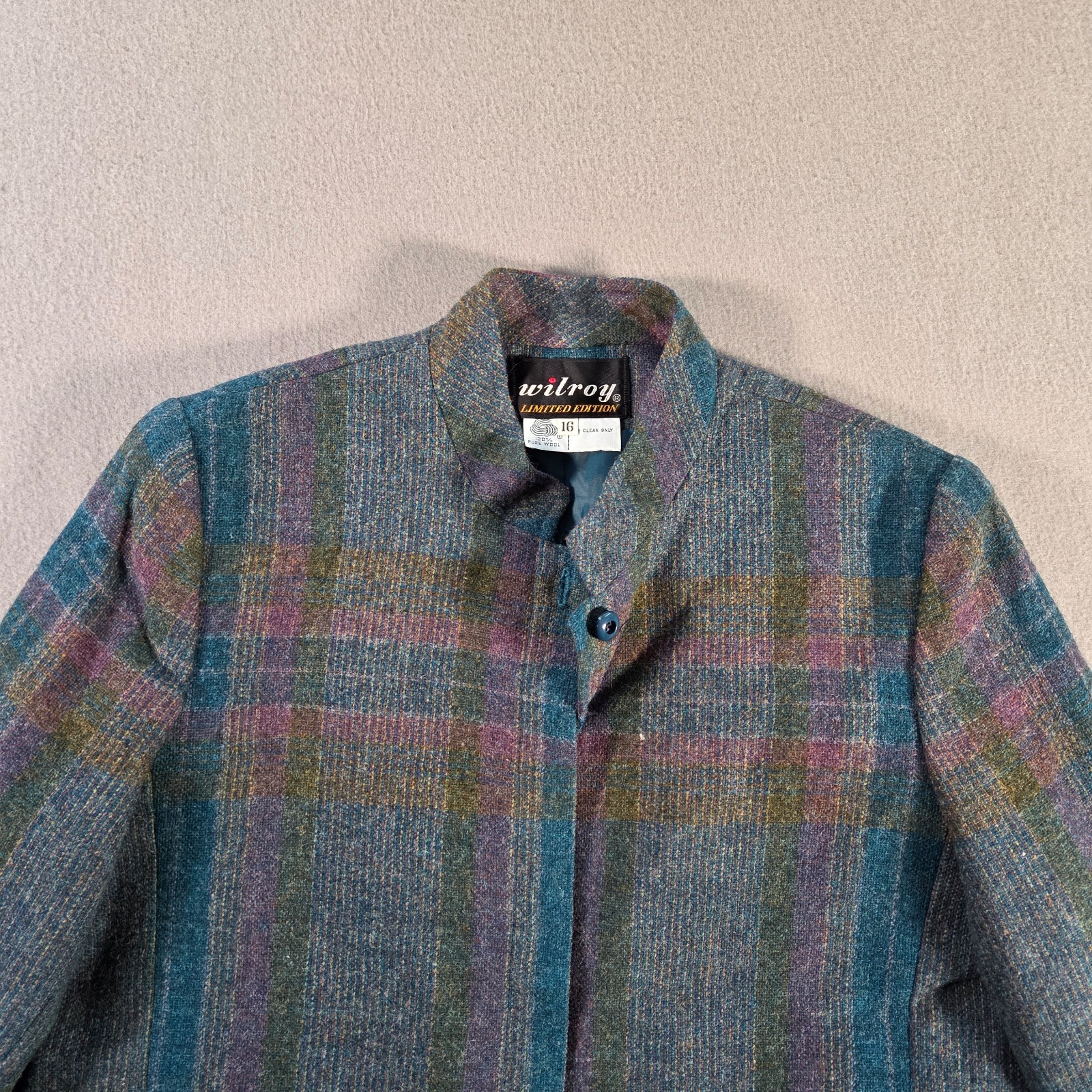 Vintage Wilroy Jacket Womens 16 Grey Wool Striped Blazer Mod ILGWU Made USA