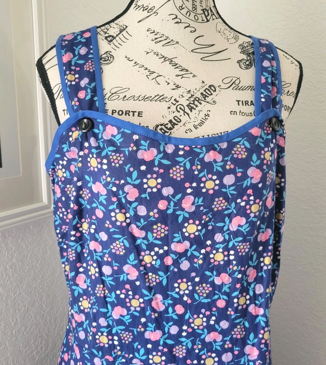 Vintage 70s German Cotton Sundress Cottagecore Fruit Floral Print M/L