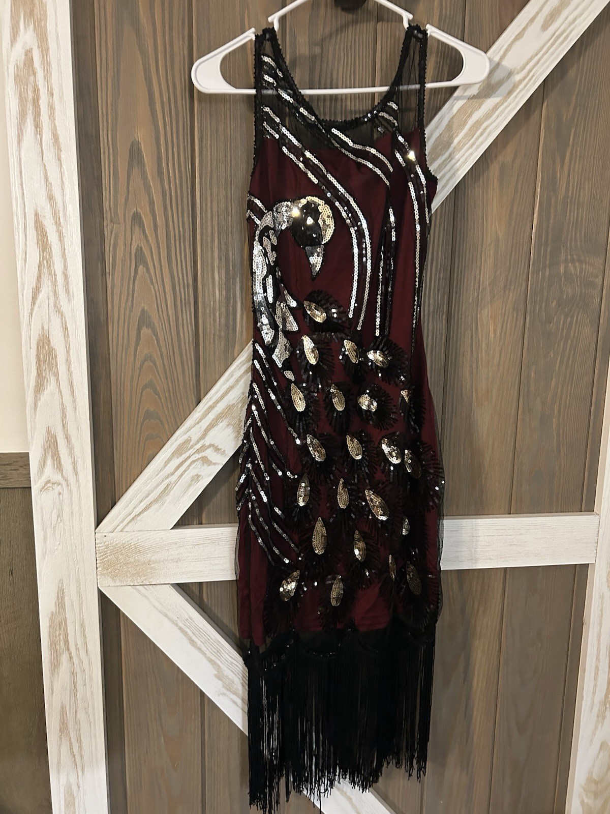 BABEYOND 20’s Vintage Peacock Sequin Fringed Party Flapper Dress XS