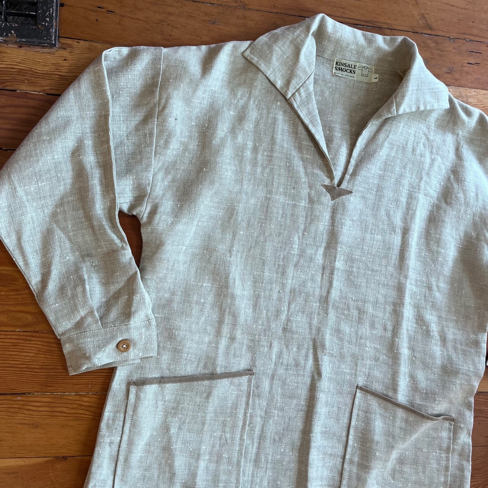 RARE Vintage 70s KINSALE SMOCK Moygashel 100$ Linen Fisherman Top Sz L