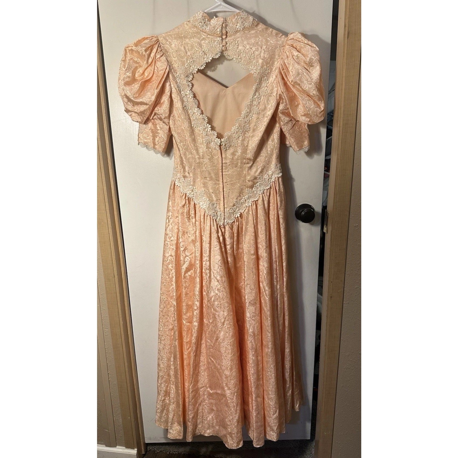 Vtg Women’s Prairie Cottagecore Little Bo Peep Dress Pink Lace puffy sleeves